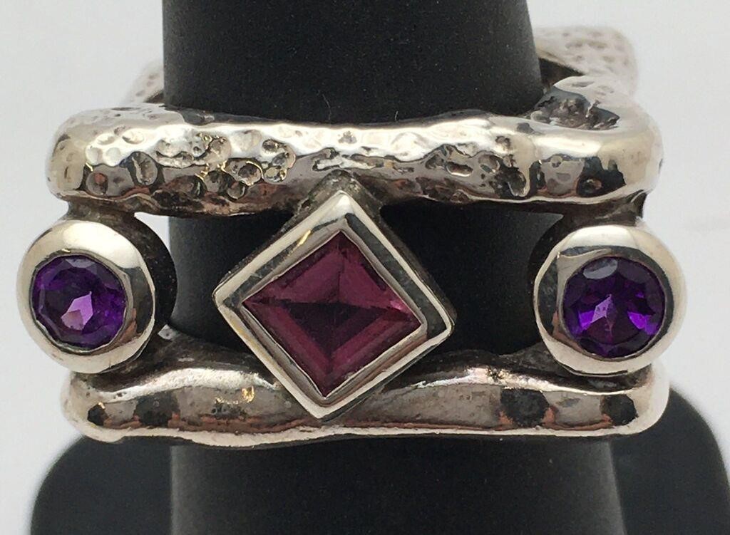 Sterling Silver Ring W Purple Stones