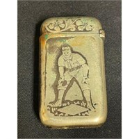 1880's Metal Cigarette Lighter Case Bball Player