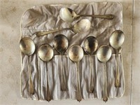 9 soup spoons - Sterling, Lotus pat. Wallace