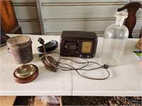 Vintage grouping- radio, sconce, jar & stopper,