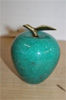 ALABASTER APPLE PAPERWEIGHT WITH BRASS STEM