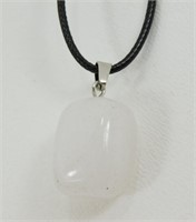 White Chakra Bead Pendant with Black Leather