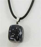 Chakra Bead Pendant with Black Leather Necklace -