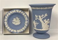 Wedgwood Blue Jasperware Dish & Vase