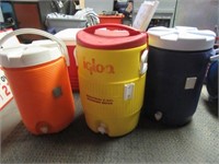 (3) Large water coolers. Lot also includes ice