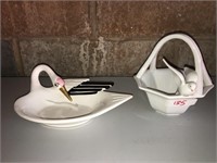 Fitz and Floyd Crane Soap Holder and Pigeon Basket