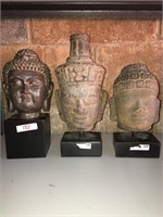 3 Buddha Face Statue Figurines