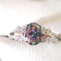 $100 Silver Rainbow Mystic Topaz CZ Ring