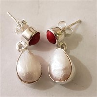 $180 Silver Freshwater Pearl Poly Color Earrings
