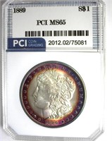 1889 Morgan PCI MS65 Blue Purple Rim