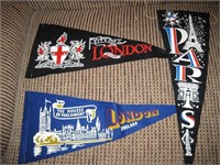 3 Vtg London and Paris Pennants