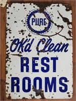 "Clean Restrooms" Double-Sided Porcelain Sign