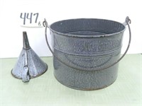 (2) Grey Graniteware Pieces - Bucket & Funnel