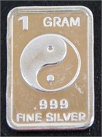 1 gram Silver Ingot - Yin Yang, .999 Fine