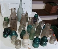 Vintage Glass Milk Bottles & Glass Insulators in