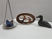 Soapstone Bird+Wood Geese+Pottery Shark Feeder