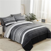 TWIN 7 Piece Bed in a Bag Stripe Comforter Set