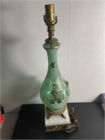 Vintage green glass lamp with marble
