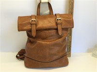 Faux Leather Roll-Up Flap Backpack Buckle Accent