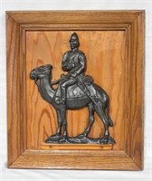 Bronze Soilder On Camel Framed Sculpture 12" x 14"