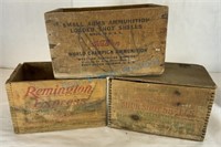 Grouping of three wooden ammunition boxes