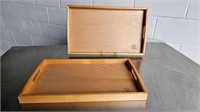 8 NEW WOODEN DOUBLE HANDLED TRAYS 20" L X 12" W