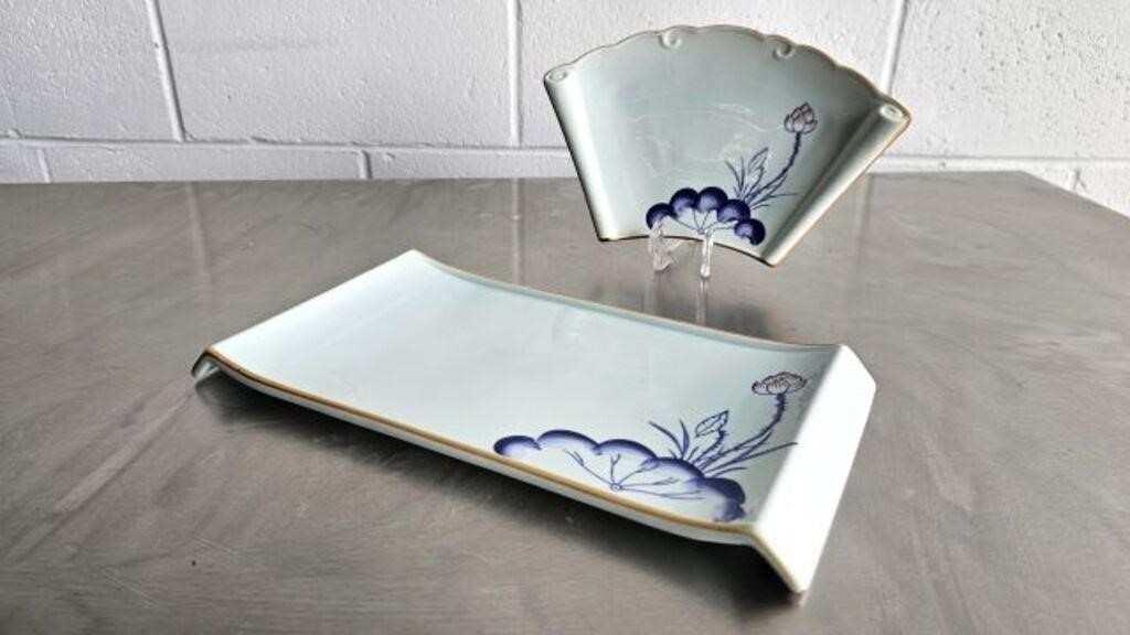 ASSORTED BLUE PORCELAIN PLATTERS & PLATES