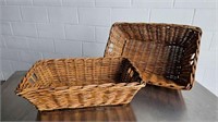 10 BROWN WICKER OBLONG DOUBLE HANDLED BASKETS