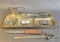 Gentleman's Tray w/Bayonet Letter Opener, Lighter