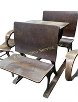 Childrens sleigh desks wood and cast iron, see