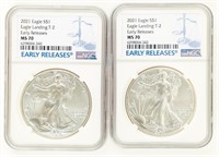 Coin (2) 2021 American Silver Eagle NGC MS70 T-2