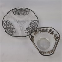 Pair silver overlay clear glass collectors items