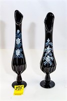 Fenton Pair of Signed Bud Bases by Patsey Hesson