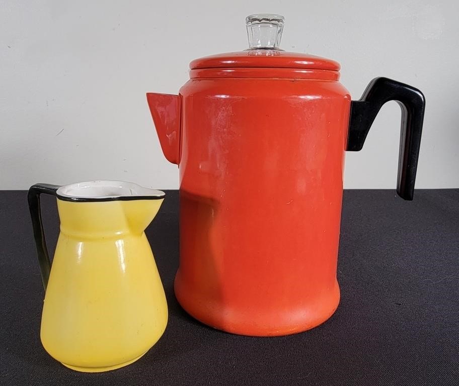 Red Comet Percolator Coffee Pot & Pottery Pitcher