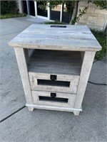 Rustic Side Table With Electrical Outlet