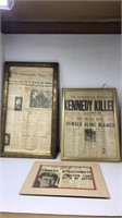 Framed Kennedy paper articles