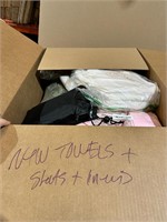 Large box of towels & soft home goods