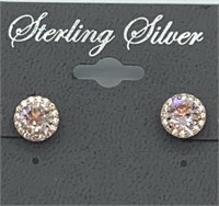 STERLING SILVER 925 Rose gold Rhinestone Earrings