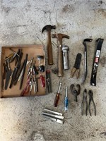 Hammer, JcPenny chisels, drill bits, misc