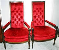 Pair or Retro Throne Style Upholstered Arm Chairs