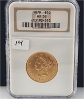 1879 $10 Gold NGC AU58