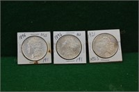 (3) unc Morgan Silver Dollars 2-1896 & 1-1921