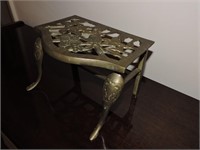 Vintage Cast Brass Fireplace Stool w/ Birds