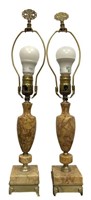 Pair French Pink Marble Boudoir Lamps