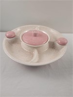 Divided pottery serving tray on lazy susan base