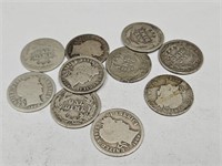 10-1908 D Barber Silver Dimes