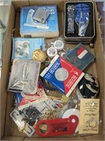 TRAY- ASSORTED MEDALS, JEWELRY, MISC