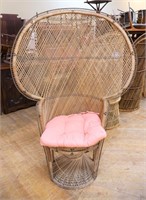 Vintage rattan peacock chair w/ pink cushion