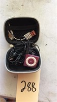 iPod shuffle with headphones, case, adapter