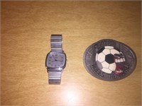 vintage Timex Watch & Soccer Belt Buckle